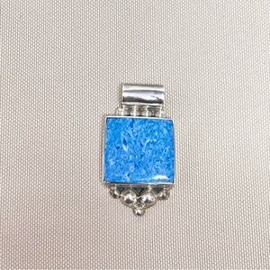 Sterling Silver 925 Taxco Mexico Denim Lapis Square Pendant Bohemian Beachy 10g